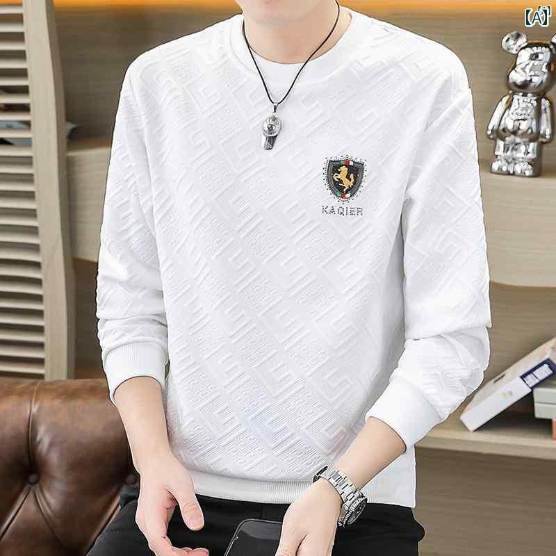 メンズ　ファッション　韓国ファッション　オシャレ　カジュアル　男性用　大歳 春秋　冬 メンズ 長袖 Tシャツ カジュアル ジャカード ボトム シャツ 韓国 プルオーバー スウェットシャツ