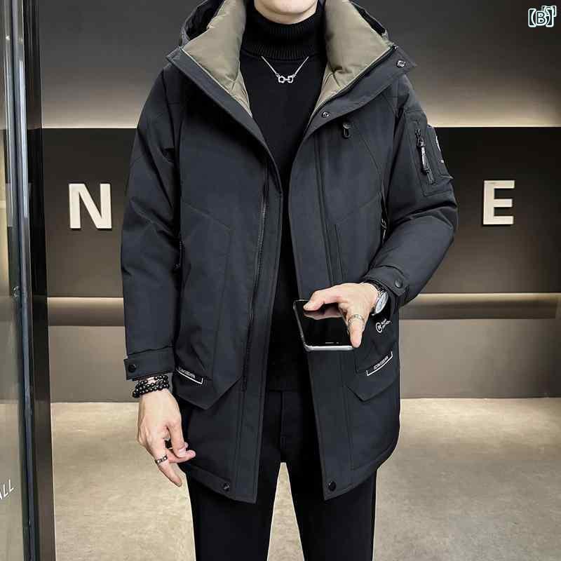 メンズ　ファッション　韓国ファッション　オシャレ　カジュアル　男性用　大歳 ミドル丈 ダウン ジャケット メンズ 冬 フード付き ハイエンド 厚手