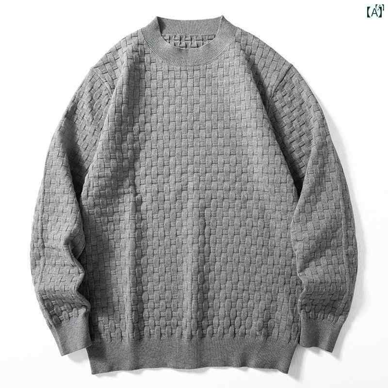 メンズ　ファッション　男性用　カジュアル　オシャレ セーター メンズ 秋冬 ソフト ワックス 状 肌 優しい 暖かい シャツ チェック柄 立体 ジャカード ラウンドネック