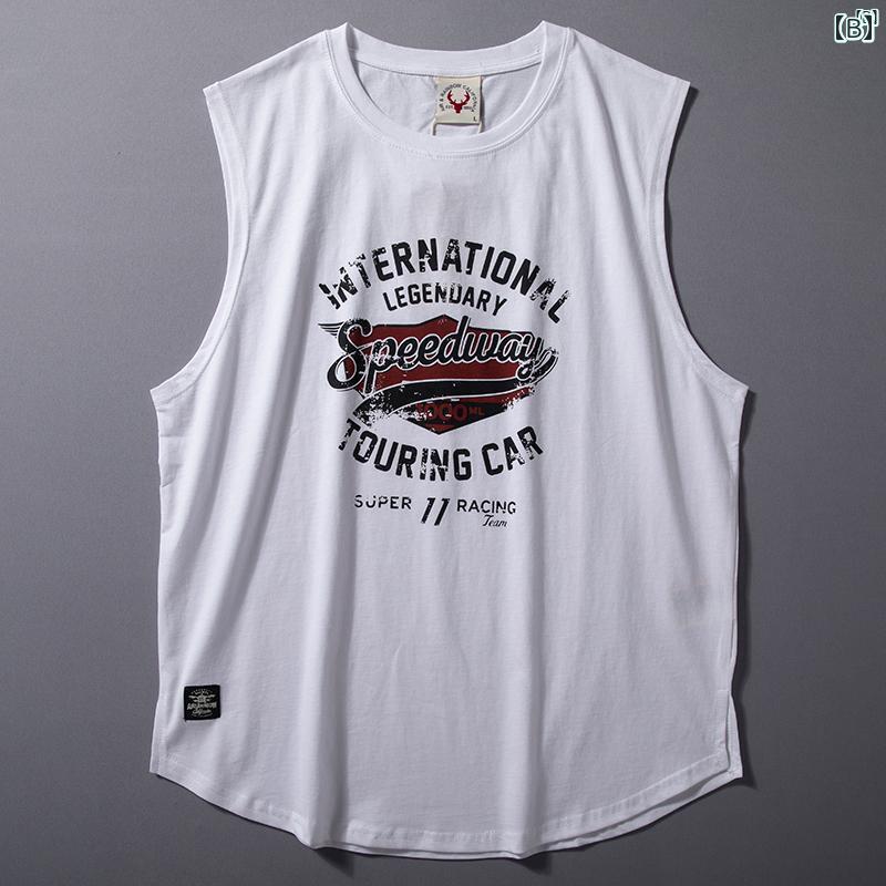 メンズ　ファッション　男性用　カジュアル　オシャレ ブロード ショルダー ベスト メンズ 夏 柔らかく 肌 優しい コットン ノースリーブ Tシャツ アメリカン レトロ フィットネススポーツ