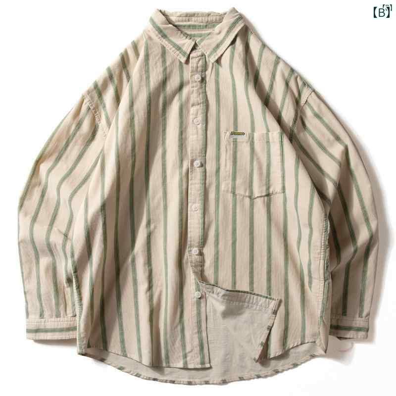 メンズ　ファッション　男性用　カジュアル　オシャレ シャツ メンズ 長袖 コットン 細 コーデュロイたり 秋 アウター レトロ ストライプ ジャケット