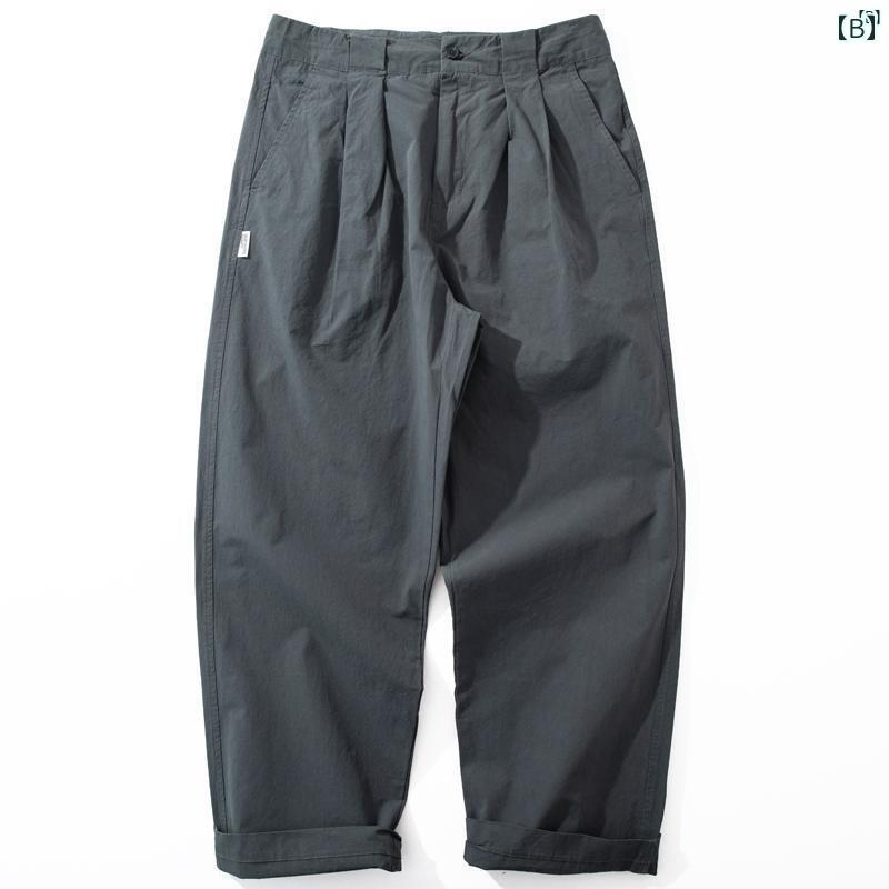 メンズ　ファッション　男性用　カジュアル　オシャレ パンツ メンズ 夏 薄手 ウォッシュ コットン カジュアル ストレート レッグ ワイド