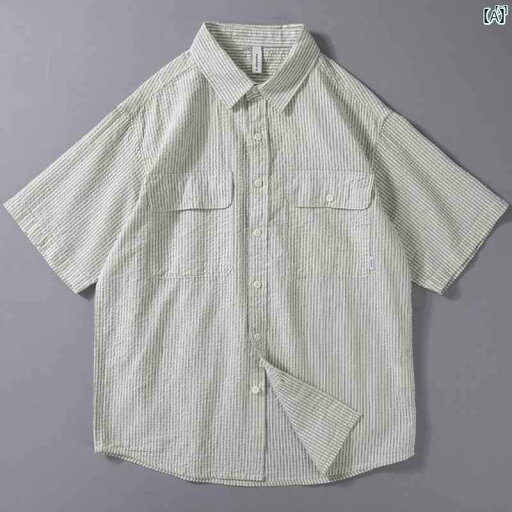 メンズ ファッション 男性用 カジュアル オシャレ 半袖 シャツ メンズ 夏 コットン ストライプ 文学 レトロ クラシック 快適 シャツたり カジュアル メンズ ファッション 男性用 カジュアル オシャレ 半袖 シャツ メンズ 夏 コットン ストライプ 文学 レトロ クラシック 快適 シャツたり カジュアル