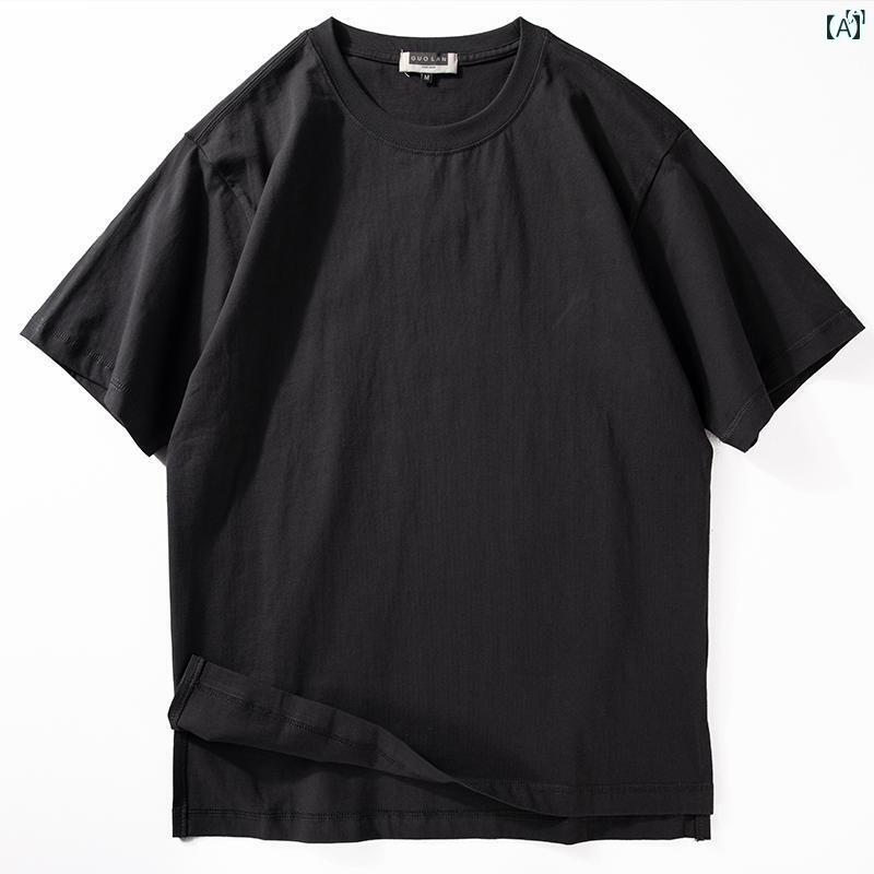 メンズ ファッション 男性用 カジュアル オシャレ 半袖 夏 メンズ コットン ラウンドネック Tシャツ スリット 無地 シンプル カジュアル 五分袖