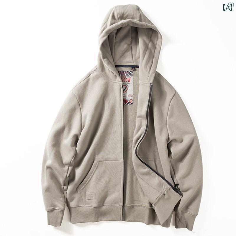 メンズ　ファッション　男性用　カジュアル　オシャレ フード付き スウェットシャツ メンズ 春秋 フリース 厚手 カーディガン トップ 無地 アメカジ ジッパー ジャケット