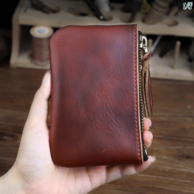 革　おしゃれ　メンズ　 革 ホー ウィン レザー ウィン小銭入れ レトロ小銭入れ 革 ショート ジッパー ..