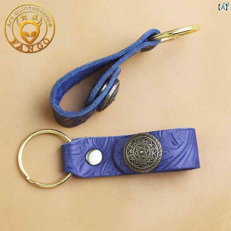 革　おしゃれ　メンズ　 革 レザー キーホルダー上層 牛革 車 キー チェーン シンプル 腰掛け リング ..