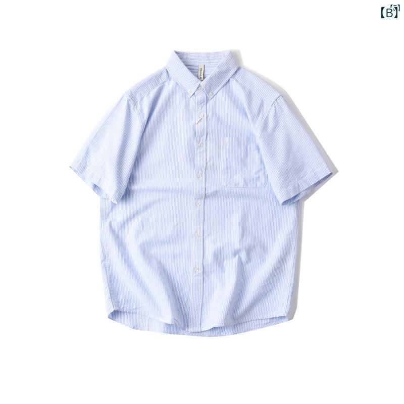 メンズ　男性　メンズファッション　オシャレ　カジュアル ラスト オックスフォード 紡績 コットン ウォッシュド ストライプ 半袖 シャツ 夏 半 そ 0661