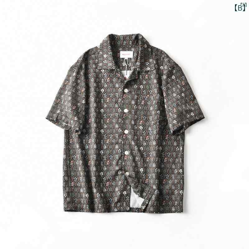 メンズ　男性　メンズファッション　オシャレ　カジュアル レトロ プリント キューバ 襟 ファッション 半袖 シャツ 夏 0924