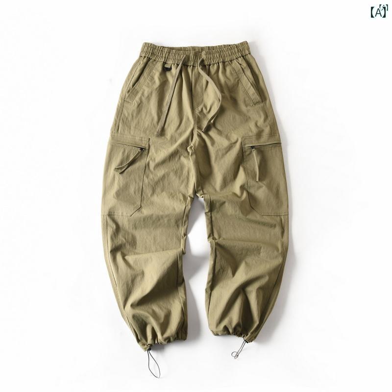 メンズ　男性　メンズファッション　オシャレ　カジュアル 秋 快適 伸縮性 マルチ ポケット オーバー オール ウエスト たり ワイド レッグ ストレート パンツ