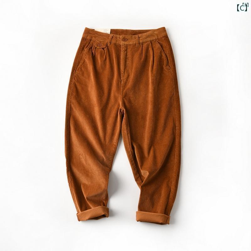 メンズ　男性　メンズファッション　オシャレ　カジュアル コットン コーデュロイ アミ カーキ レトロ 細 口 テーパード パンツ 春秋 0877