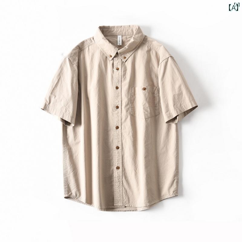 メンズ　男性　メンズファッション　オシャレ　カジュアル アメリカン レトロ コットン マイクロ 耐久性 半袖 シャツ 男性 夏