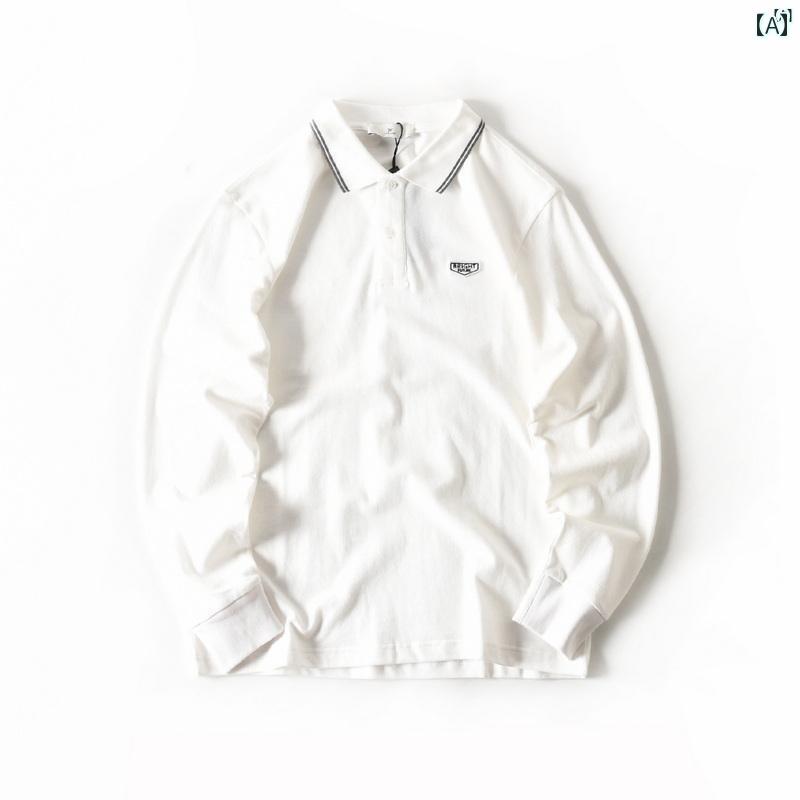 メンズ　男性　メンズファッション　オシャレ　カジュアル コットン ピケ ウォッシュ パッチ 刺繍 長袖 Tシャツ 秋 ポロシャツ(4)