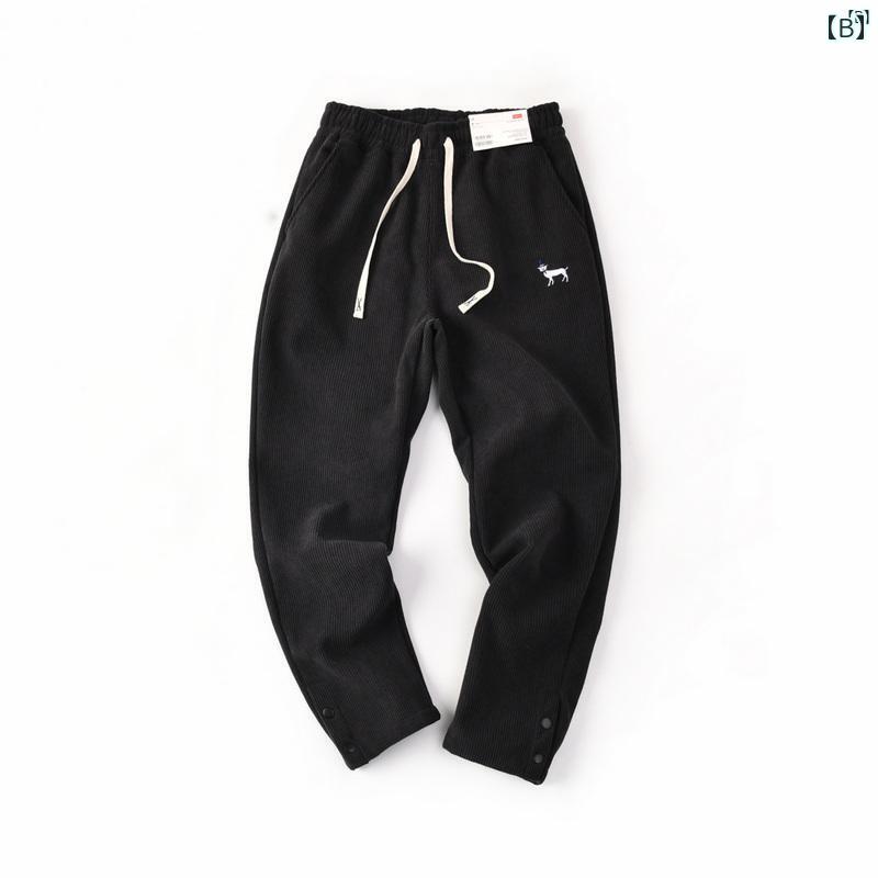 メンズ　男性　メンズファッション　オシャレ　カジュアル シングル コーデュロイ ベルベット 厚手 刺繍 足 開いて 保温性 こ パンツ 冬 0991