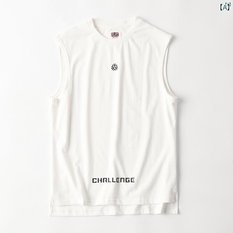 メンズ　男性　メンズファッション　オシャレ　カジュアル シングルテール コットン 100 % ウォッシュ プリント スポーツ ベスト ノースリーブ Tシャツ チョッキ 870