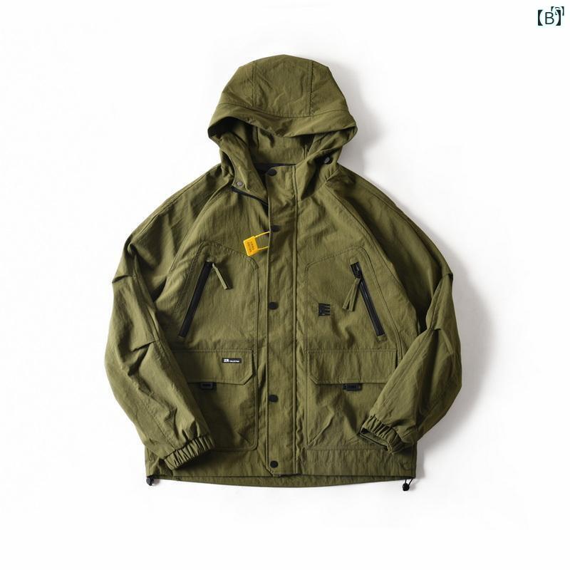 メンズ　男性　メンズファッション　オシャレ　カジュアル 屋外 防風性 撥水性 マルチ ポケット 作業着 フード付き ソフトシェル ジャケット 秋