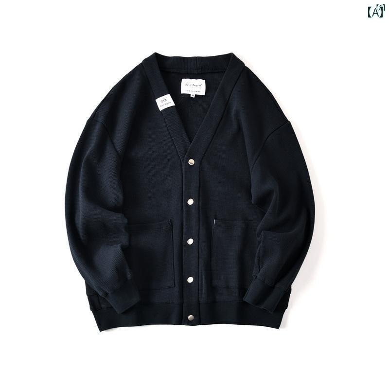 メンズ　男性　メンズファッション　オシャレ　カジュアル 和風 コットン ワッフル カジュアル Vネック ボタンカーディガン ジャケット メンズ 秋 0955