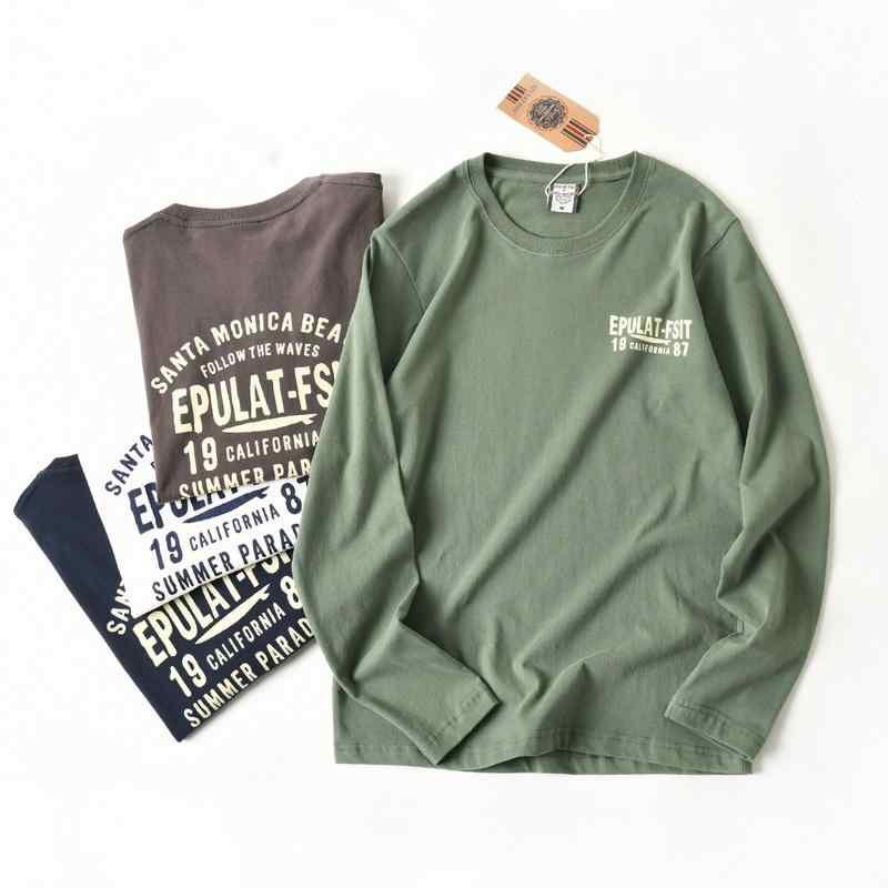 メンズ　男性　メンズファッション　オシャレ　カジュアル 後 単品 コットン ウォッシュ プリント カジュアル ラウンドネック 長袖 Tシャツ ボトム シャツ 男性用 秋 821