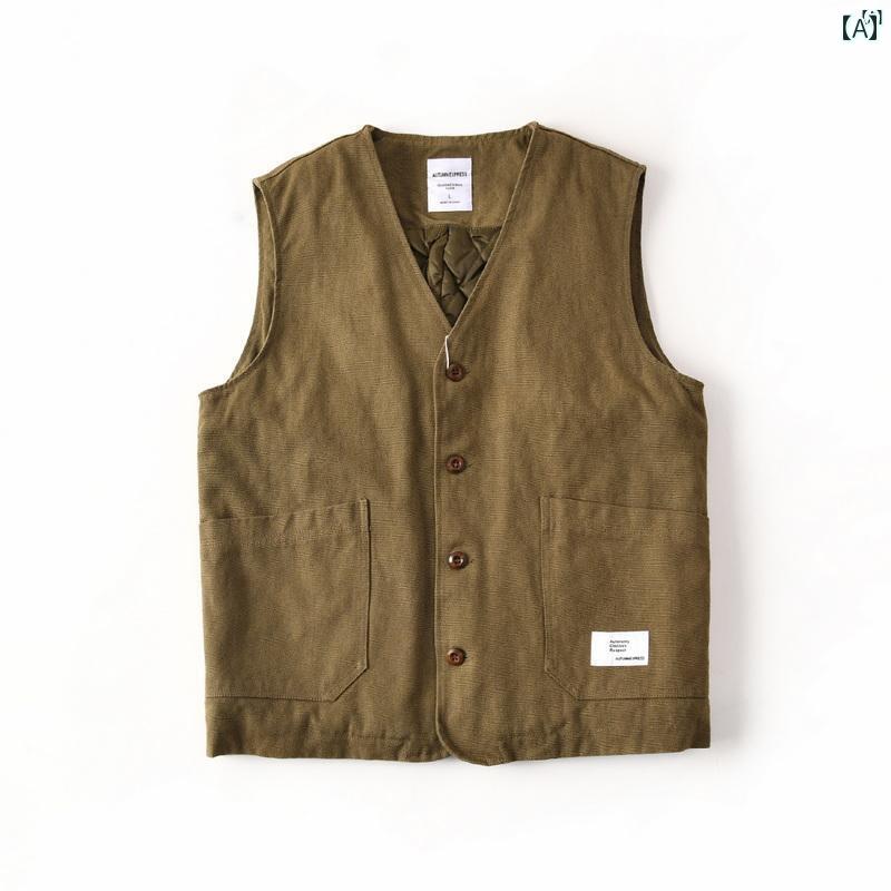 メンズ　男性　メンズファッション　オシャレ　カジュアル ラスト コットン 100 % オックスフォード 紡績 キルティング 作業着 Vネック コットンベスト 暖かい ベスト メンズ 秋冬 0924