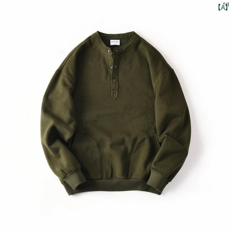メンズ　男性　メンズファッション　オシャレ　カジュアル 和風 ベルベット 厚手 無地 カジュアル ヘンリー カラー 暖かい スウェットシャツ 男性 秋冬 0931
