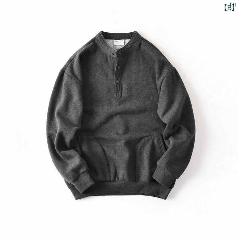 メンズ　男性　メンズファッション　オシャレ　カジュアル 和風 ベルベット 厚手 無地 カジュアル ヘンリー カラー 暖かい スウェットシャツ 男性 秋冬 0931