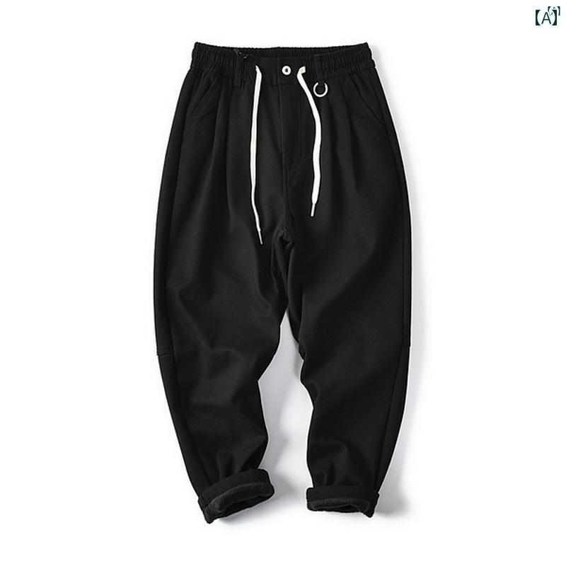 メンズ　男性　メンズファッション　オシャレ　カジュアル 単一 テール 単品 カットラベル 裏起毛 厚手 メンズ たり ワイド レッグ テーパード カジュアル パンツ