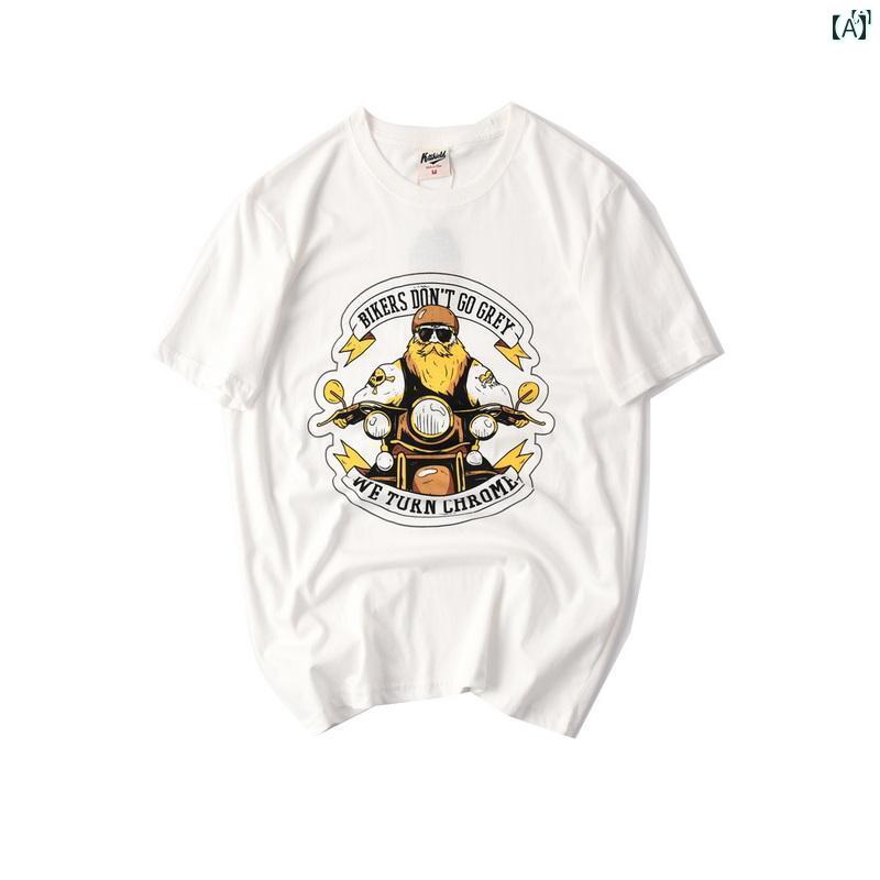 メンズ　男性　メンズファッション　オシャレ　カジュアル シングル コットン ウォッシュ 起毛 アメリカン プリント カジュアル ラウンドネック 半袖 Tシャツ メンズ 夏 0906