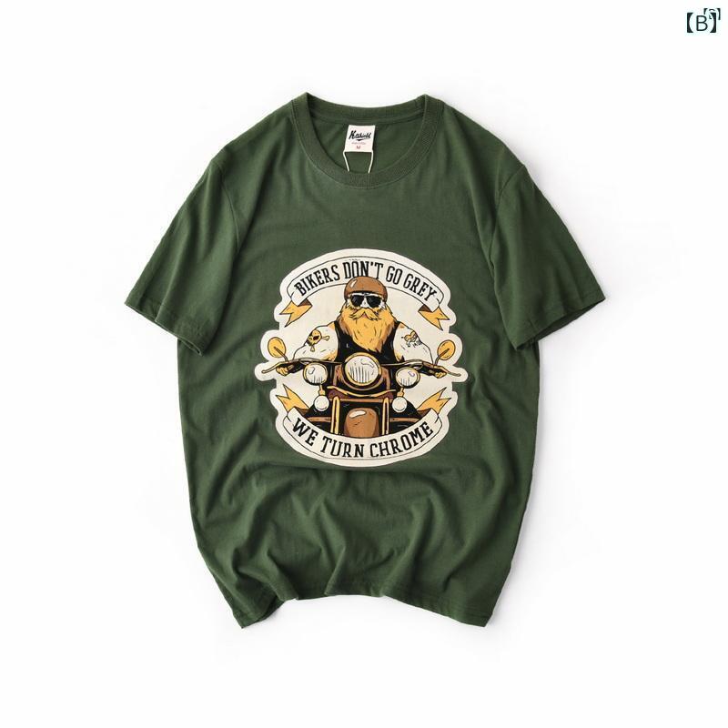 メンズ　男性　メンズファッション　オシャレ　カジュアル シングル コットン ウォッシュ 起毛 アメリカン プリント カジュアル ラウンドネック 半袖 Tシャツ メンズ 夏 0906