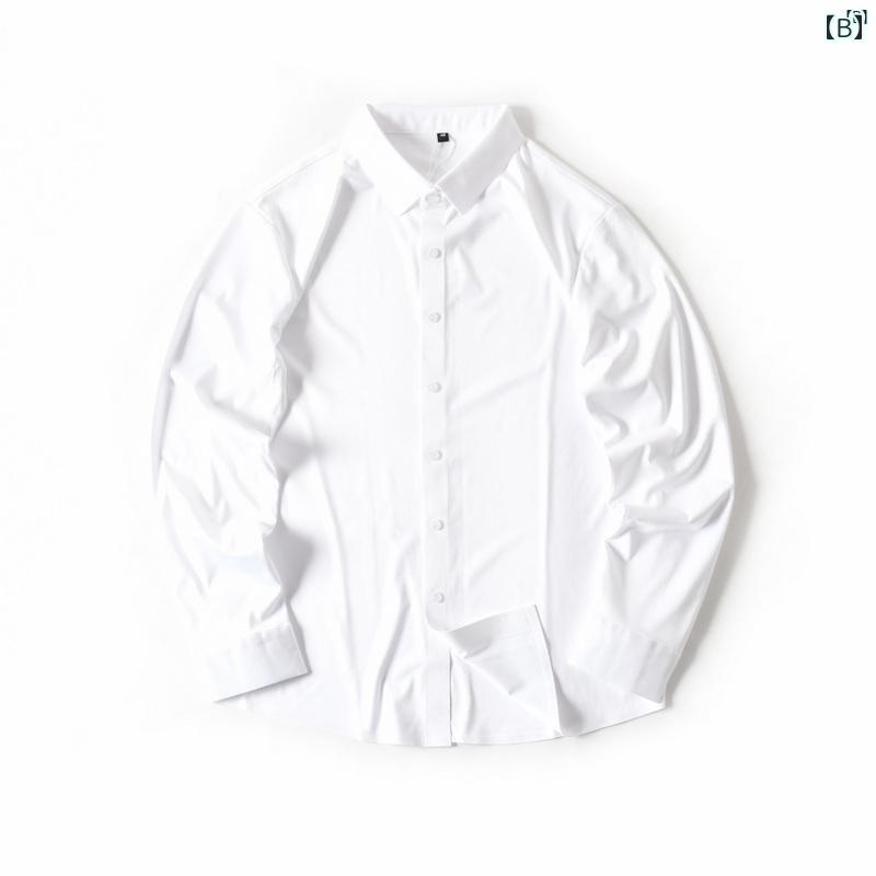 メンズ　男性　メンズファッション　オシャレ　カジュアル シームレス ラミネート 抗 シワ 速乾 耐久性 ビジネス カジュアル 長袖 シャツ メンズ 秋