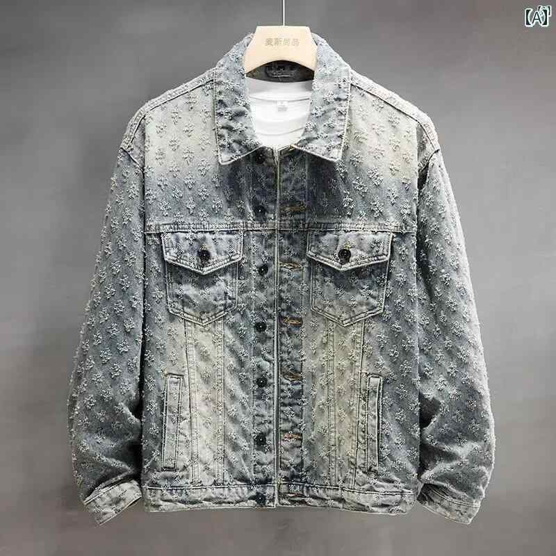 メンズ　男性　メンズファッション　オシャレ　カジュアル おしゃれ レトロ デニムジャケット 秋 ウォッシュ 猫 爪 ほつれ アメリカン オールド ワークジャケット