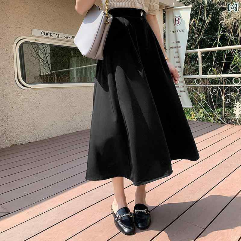 レディース　レディース　ファッション　オシャレ　カジュアル 春夏 ハイウエスト ドレープ スーツ スカート 快適 着痩せ ミドル丈 大きい 裾 Aラインイン