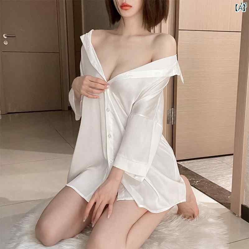 レディース　レディース　ファッション　オシャレ　カジュアル ホワイト シャツ ボーイフレンド 魅惑的 パジャマ 夏 ハイエンド 光 薄手 魅力的 ネグリジェ