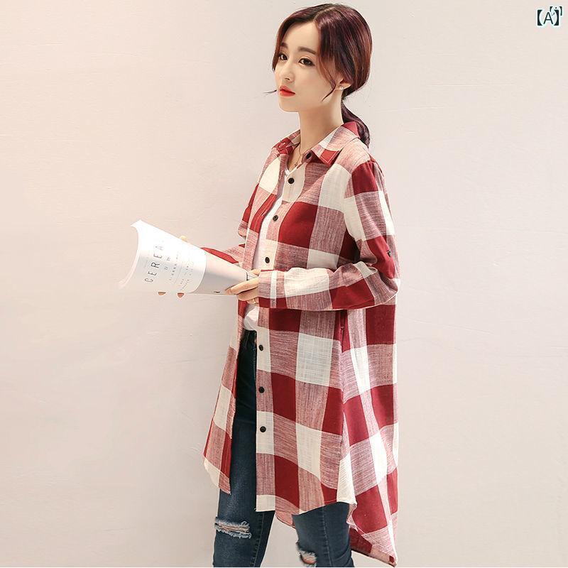 レディース　レディース　ファッション　オシャレ　カジュアル 格子縞 シャツ 春秋 ファッション 韓国 トップ スミドル丈 汎用性 ジャケット