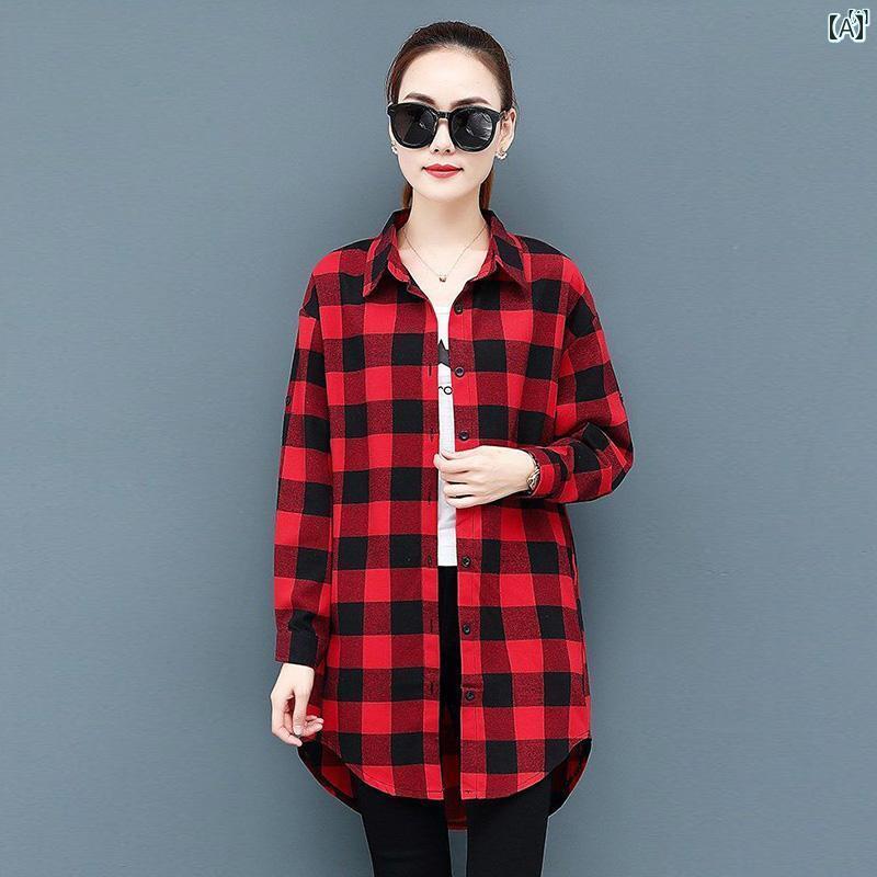 レディース　レディース　ファッション　オシャレ　カジュアル 韓国 たり 大きいサイズ シャツ 春秋 ファッション 長袖 カーディガン チェック柄 ミドル丈 ジャケット