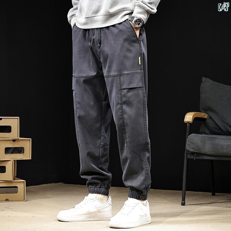 メンズ 男性 メンズファッション オシャレ カジュアル 作業着 カジュアル パンツ メンズ ベルベット 秋冬 スプライシング たり 大きいサイズ 春 レッグ タイ