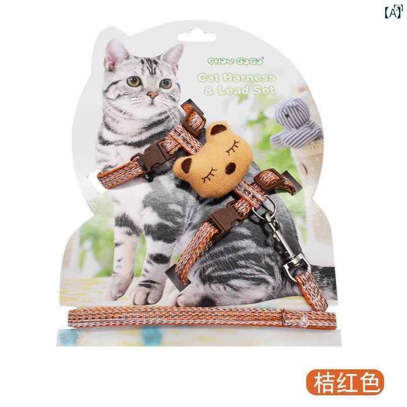 猫 ウサギ 散歩時 脱走 防ぐ 牽引 ロープ 調節可能 胸 背中 子猫 チェーン ペット 首輪