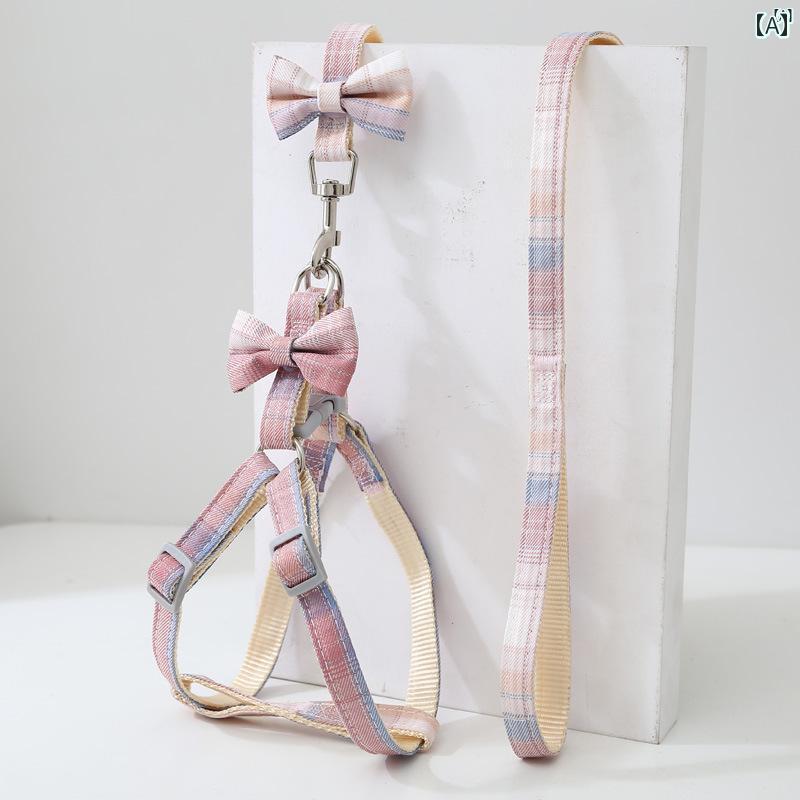 犬用 リボン リード ベスト 首輪 中小型 ハーネス 猫用