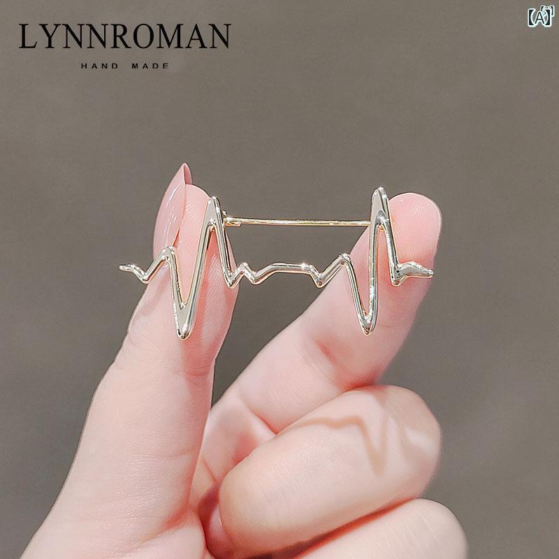 レディース アクセサリー　小物　かわいい　綺麗　ファッション　オシャレ LYNNROMAN 韓国 シンプル 心電図 ブローチ メンズレディース ピン 襟ピン セーター スーツ アクセサリー
