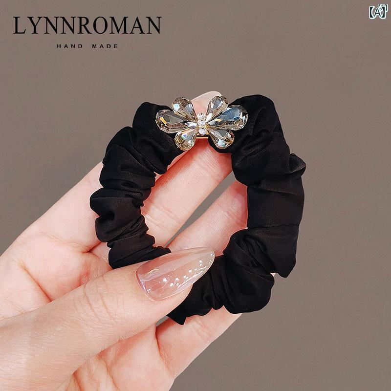 レディース アクセサリー　小物　かわいい　綺麗　ファッション　オシャレ LYNNROMAN 高級 クリスタル 蝶 ヘア ロープ後頭部 ゴム 小腸 リング バンド ヘッド