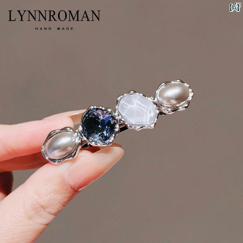 レディース アクセサリー　小物　かわいい　綺麗　ファッション　オシャレ LYNNROMAN 高級 シンプル クリスタル ヘアピン ハーフ タイ スプリング クリップ トップ