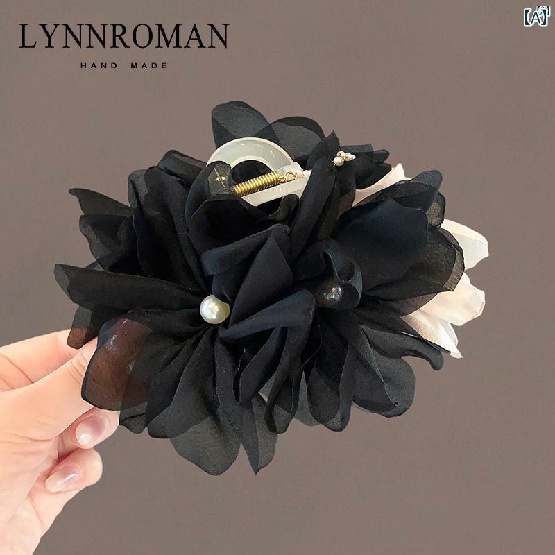 レディース アクセサリー　小物　かわいい　綺麗　ファッション　オシャレ LYNNROMAN ハイエンド メッシュ サマー フラワークリップ レディース 大きい 後頭部 ヘア シャーク クリップ 髪 ボリューム
