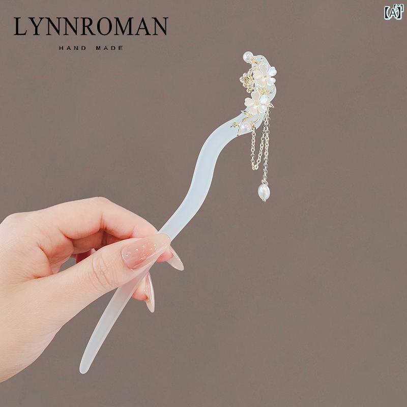 レディース アクセサリー　小物　かわいい　綺麗　ファッション　オシャレ LYNNROMAN レトロ タッセル フラワー ヘアピン レディース ハイエンド チャイナ ドレス 漢服後頭部(4)