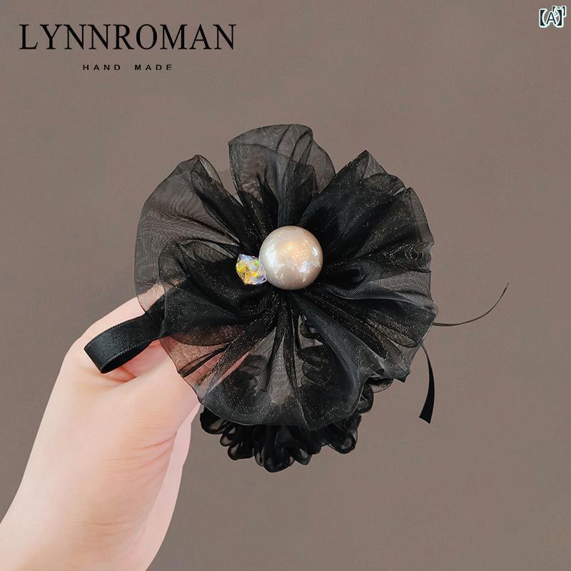 樂天商城 - レディース アクセサリー　小物　かわいい　綺麗　ファッション　オシャレ LYNNROMAN ハイエンド パール メッシュ フラワー ヘア ロープ レディース新 ポニーテール リング ヘッド