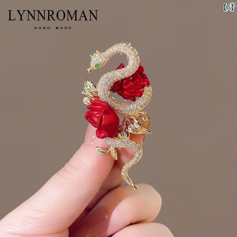 レディース　レディース　アクセサリー　オシャレ　上品 ハイエンド レッド ローズゴールド スネーク ブローチ スーツ ジャケット コサージュ