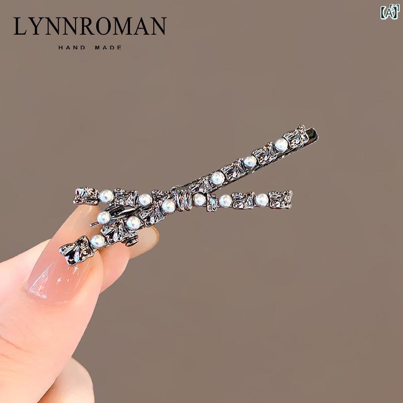 レディース　レディース　アクセサリー　オシャレ　上品 レトロ パール ヘア クリップ サイド 一文字 カモノハシ 前髪