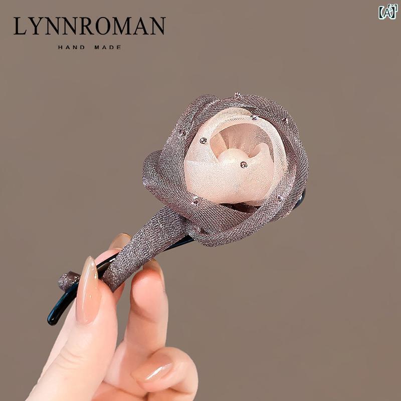 レディース　レディース　アクセサリー　オシャレ　上品 ヘア クリップ メッシュ フラワー ツイスト 一文字 バック ヘッド