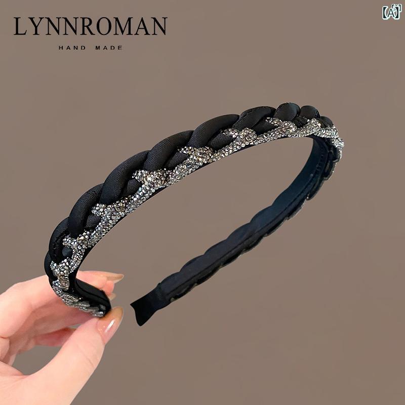 レディース　レディース　アクセサリー　オシャレ　上品 ヘッド バンド ハイエンド ツイスト 三つ編み ブラック ラインストーン 圧力 ヘア ヘアピン