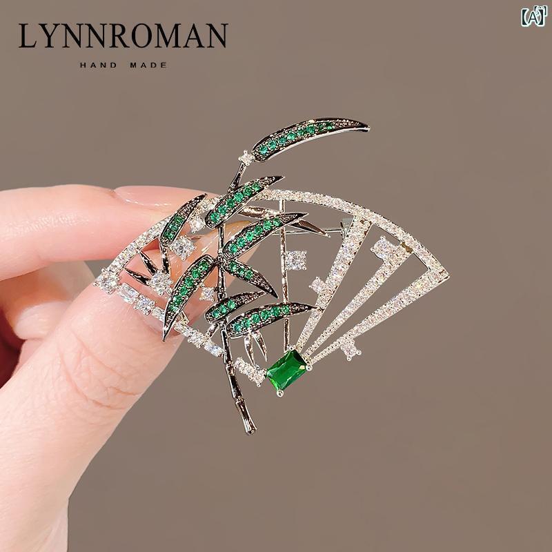 レディース　レディース　アクセサリー　オシャレ　上品 ハイエンド 衣類 アクセサリー ブローチ ジルコン 扇子 竹 葉