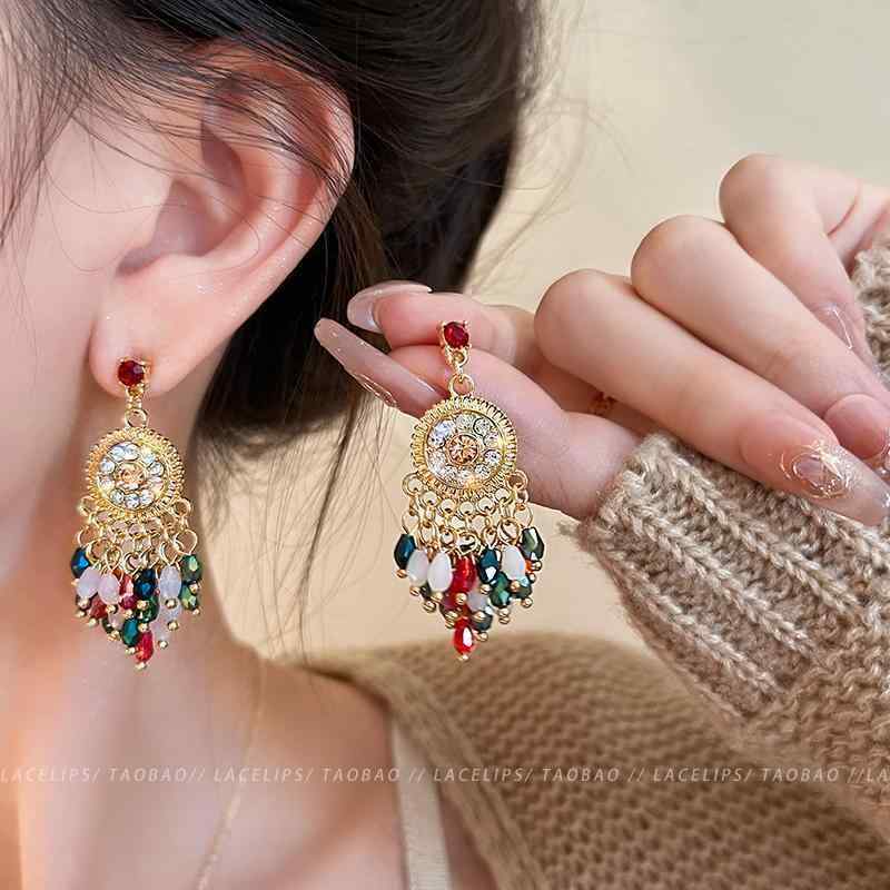 レディース ファッション レディース オシャレ 綺麗 アクセサリー ドリーム ウィザード ボヘミアン カラー クリスタル タッセル イヤリング ホット ハイエンド スタッド
