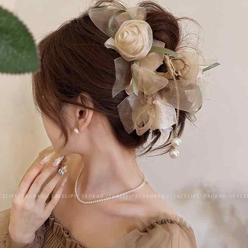 レディース　ファッション　レディース　オシャレ　綺麗　アクセサリー 残り香 誰か 贈ってみませんか ～ ローズ クリップ ラージ エレガント ヘア シャーク 後頭部用